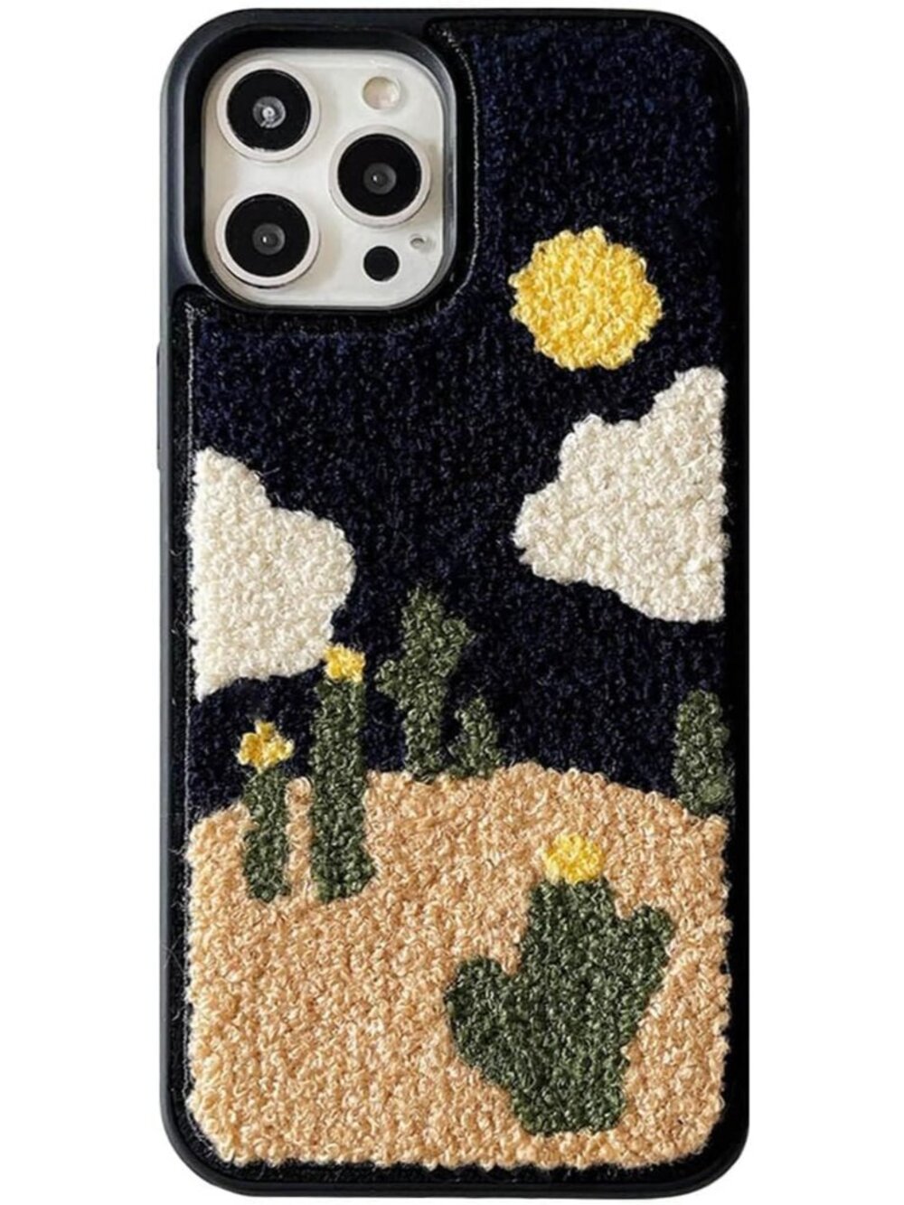 Japan Korean Winter Plush Embroidery Cactus Phone Case Compatible with iPhone 14